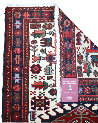tappeto gharje caucasico 165x99 cm fatto a mano con motivi geometrici rosso e blu