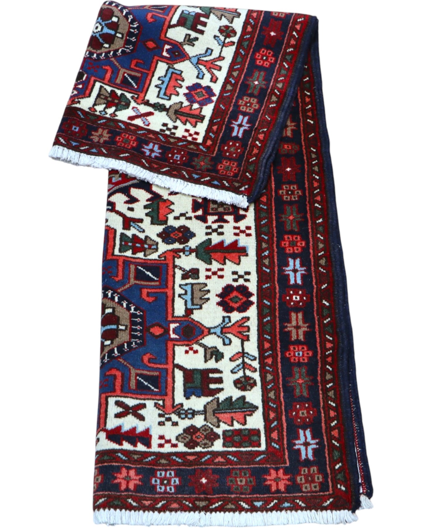 tappeto gharje caucasico 165x99 cm fatto a mano con motivi geometrici rosso e blu
