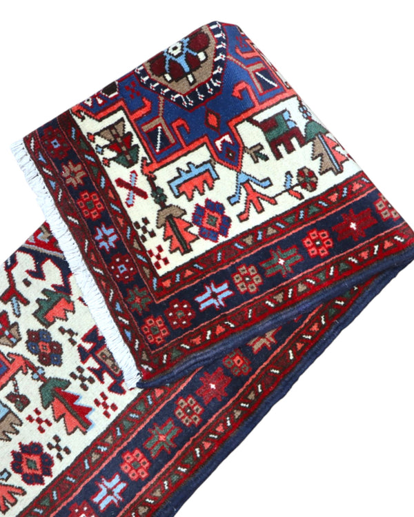 tappeto gharje caucasico 165x99 cm fatto a mano con motivi geometrici rosso e blu