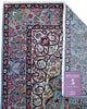 Tappeto Kerman persiano 147x100 cm annodato a mano, fondo azzurro con medaglione centrale e motivi floreali dettagliati in tonalità avorio e rosa