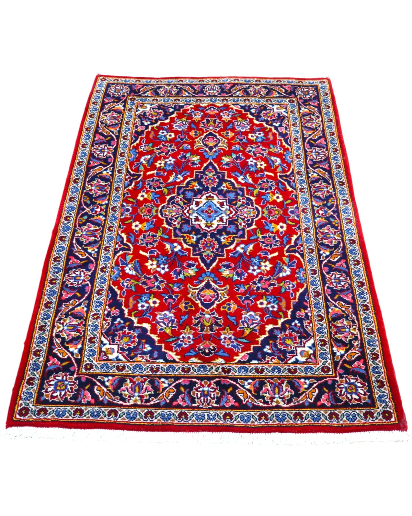 tappeto kashan persiano fatto a mano fondo rosso con medaglione floreale centrale