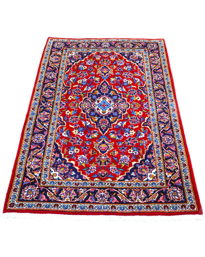 tappeto kashan persiano fatto a mano fondo rosso con medaglione floreale centrale