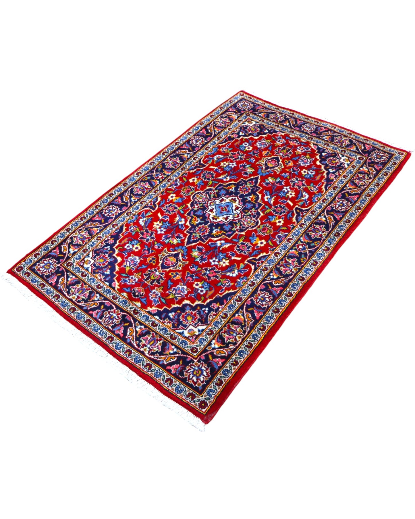 tappeto kashan persiano fatto a mano fondo rosso con medaglione floreale centrale