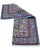 Tappeto Kerman persiano 147x100 cm annodato a mano, fondo azzurro con medaglione centrale e motivi floreali dettagliati in tonalità avorio e rosa