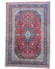 "Tappeto Kashan persiano rosso rubino con medaglione centrale e motivi floreali, 300x204 cm, annodato a mano."