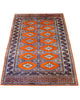 Tappeto Bokhara 151x95 cm annodato a mano, fondo arancio con medaglioni geometrici ripetuti e dettagli beige e blu