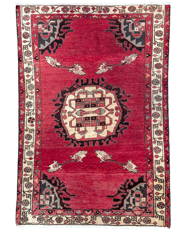 tappeto hamedan persiano 145x100 cm fatto a mano fondo rosso con medaglione centrale