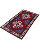 Tappeto Hamedan persiano 167x100 cm annodato a mano, fondo rosso con motivi floreali avorio e dettagli blu, design tradizionale con medaglioni simmetrici