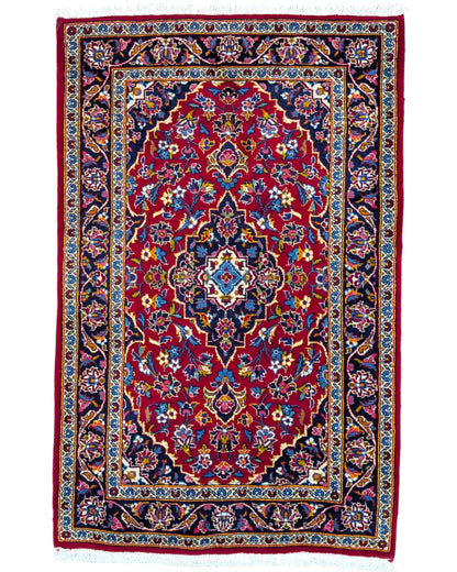 tappeto kashan persiano fatto a mano fondo rosso con medaglione floreale centrale