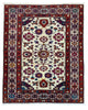 Tappeto Kazak caucasico 130x109 cm annodato a mano, fondo avorio con motivi geometrici e floreali colorati