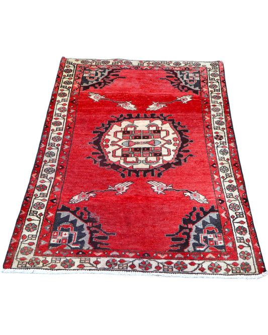 tappeto hamedan persiano 145x100 cm fatto a mano fondo rosso con medaglione centrale