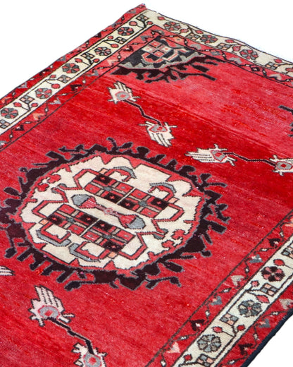 tappeto hamedan persiano 145x100 cm fatto a mano fondo rosso con medaglione centrale