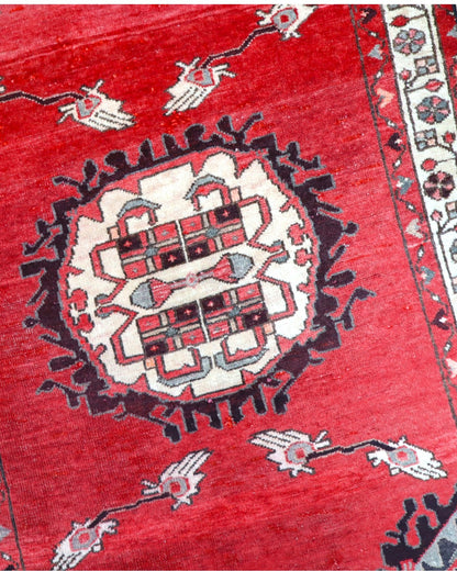 tappeto hamedan persiano 145x100 cm fatto a mano fondo rosso con medaglione centrale