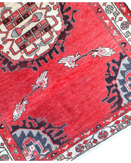 tappeto hamedan persiano 145x100 cm fatto a mano fondo rosso con medaglione centrale
