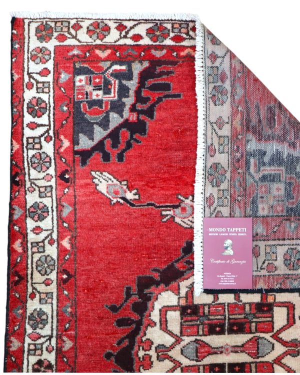 tappeto hamedan persiano 145x100 cm fatto a mano fondo rosso con medaglione centrale