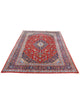 "Tappeto Kashan persiano rosso rubino con medaglione centrale e motivi floreali, 300x204 cm, annodato a mano."