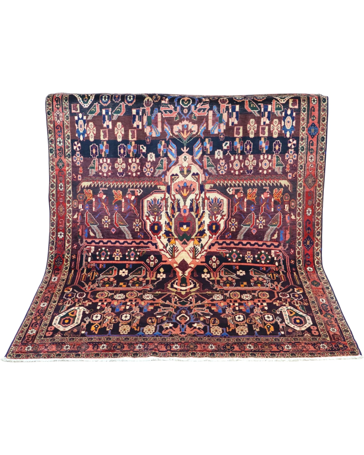 Tappeto Afshari blu e bordeaux 225x167 cm con motivi geometrici