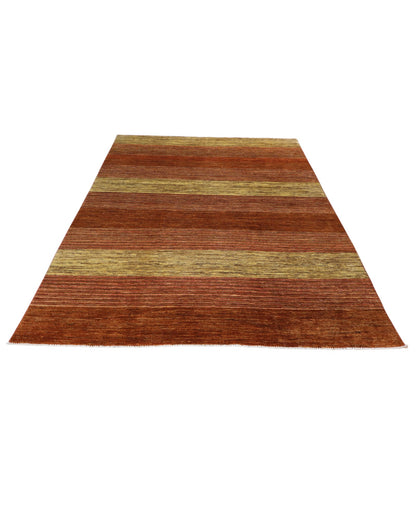 Tappeto moderno 297x196 cm Persia, disegno a fasce orizzontali nei toni marrone e beige, annodato a mano.