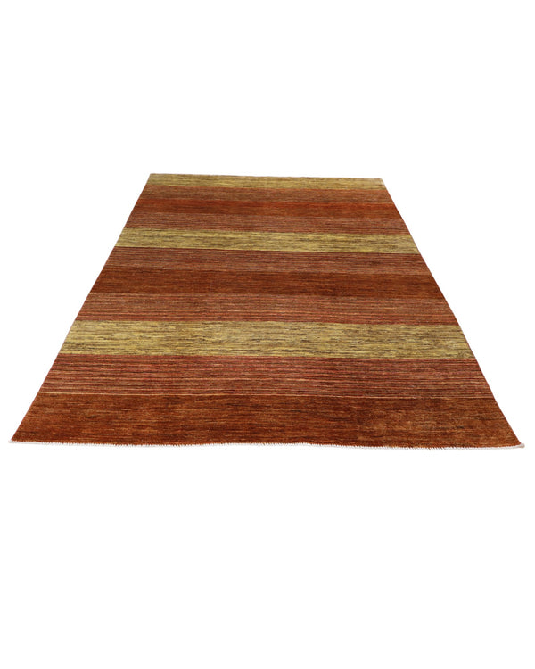 Tappeto moderno 297x196 cm Persia, disegno a fasce orizzontali nei toni marrone e beige, annodato a mano.