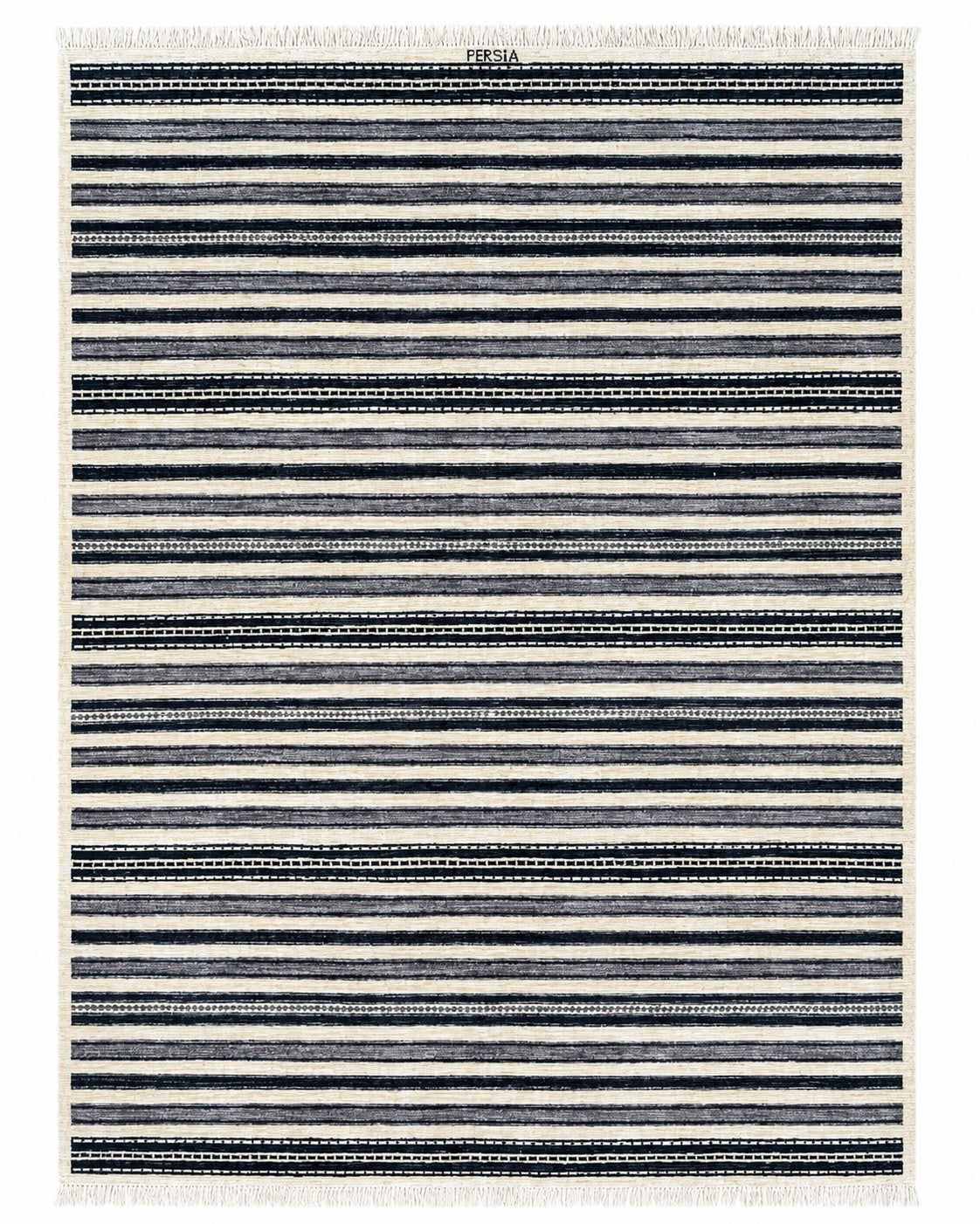 Tappeto Moderno 198x150 cm Avorio Nero e Grigio a Righe