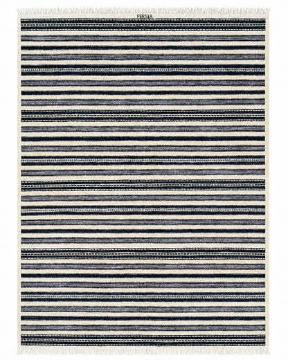 Tappeto Moderno 198x150 cm Avorio Nero e Grigio a Righe
