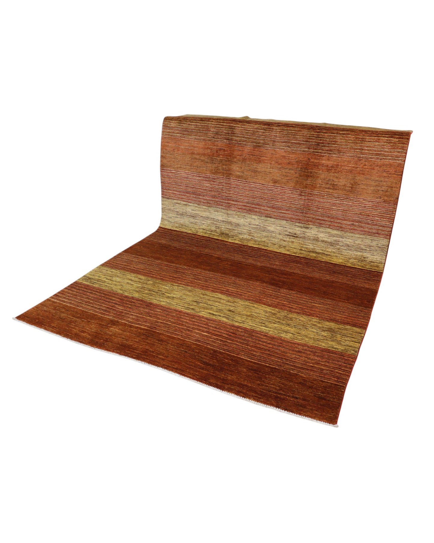 Tappeto moderno 297x196 cm Persia, disegno a fasce orizzontali nei toni marrone e beige, annodato a mano.