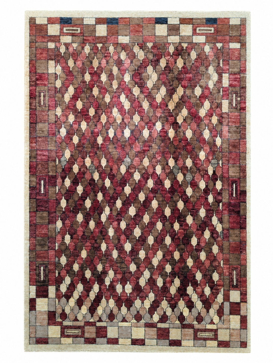 Modern Persian Rug 271x187 cm Burgundy and Beige Geometric