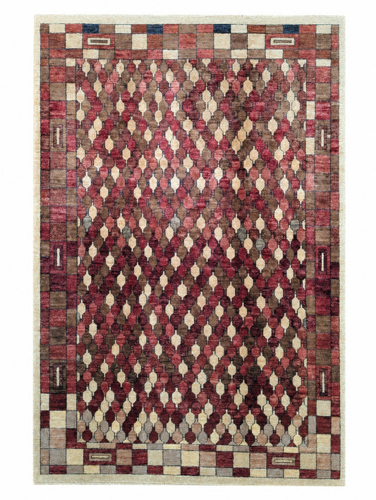 Modern Persian Rug 271x187 cm Burgundy and Beige Geometric