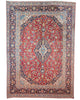 tappeto persiano Kashan annodato a mano 414x295 cm rosso con medaglione centrale e motivi floreali