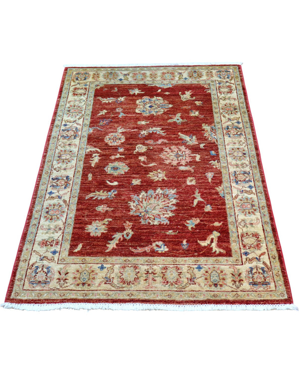 Tappeto Farahan persiano 159x100 cm annodato a mano, fondo rosso mattone con motivi floreali e dettagli avorio e azzurri, design tradizionale elegante