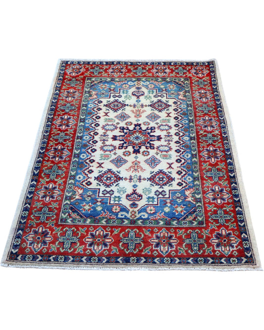 Tappeto Kazak 144x102 cm con motivo geometrico, perfetto per soggiorno.