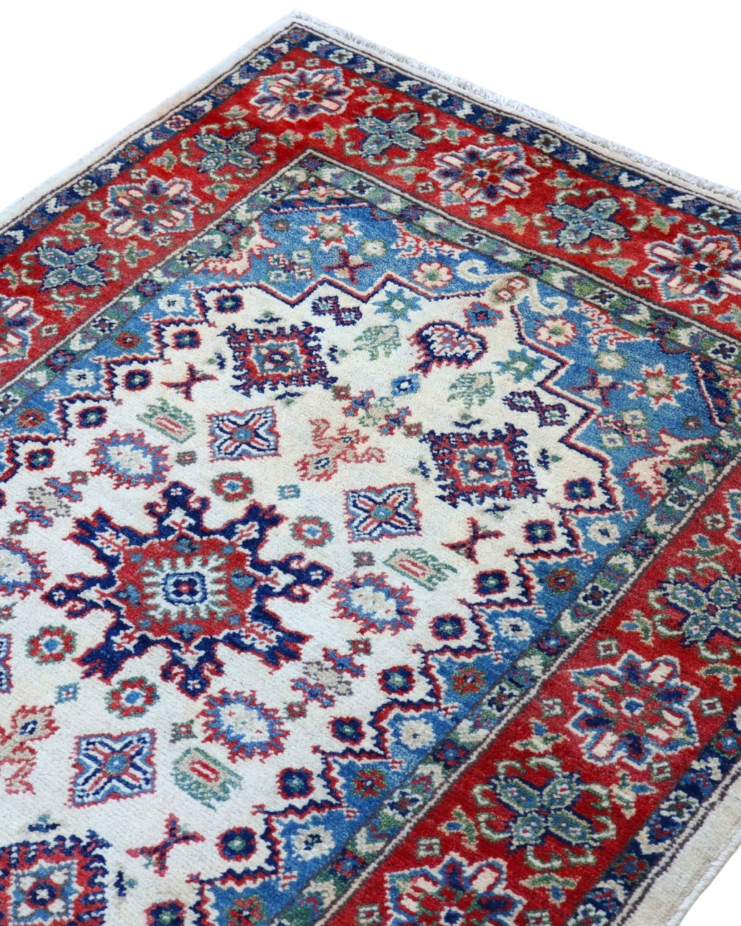 Tappeto Kazak 144x102 cm in lana e cotone, perfetto per ingresso.