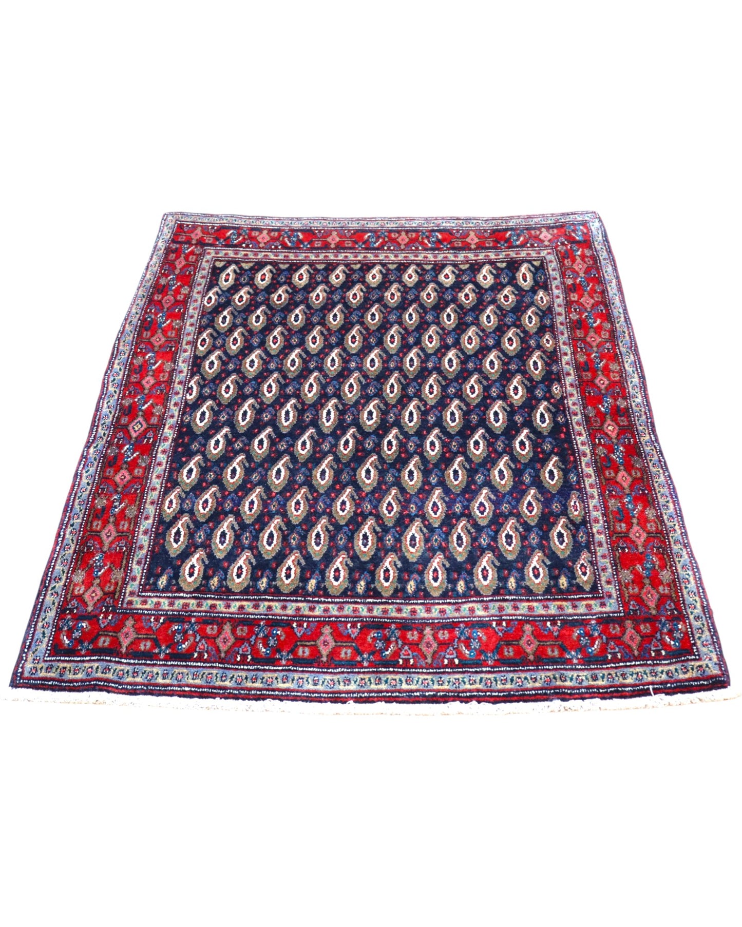 Tappeto Sanneh blu 158x126 cm con disegno ripetuto in salotto