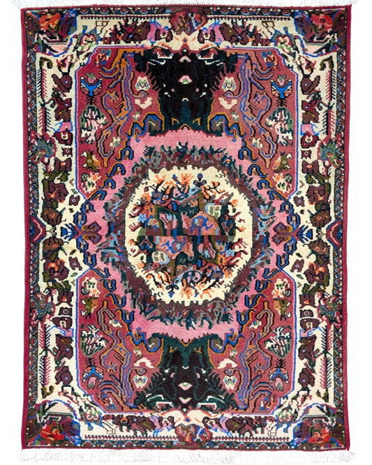 Tappeto Bakhtiyari tribale rosa 147x108 cm in camera da letto