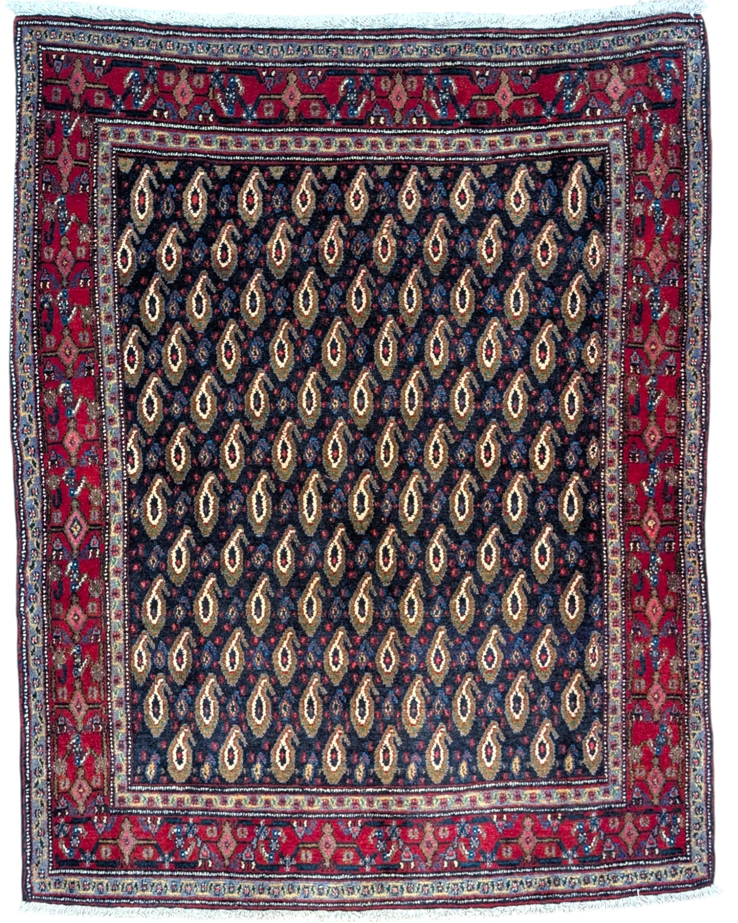 Tappeto persiano 158x126 cm blu con motivi geometrici in soggiorno elegante
