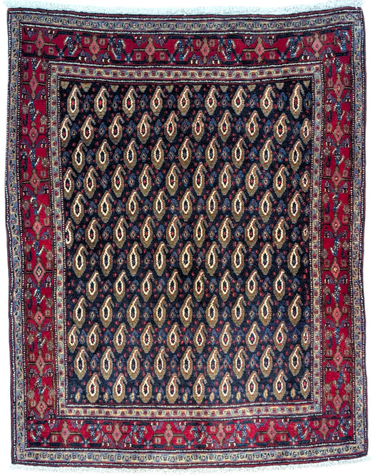 Tappeto persiano 158x126 cm blu con motivi geometrici in soggiorno elegante