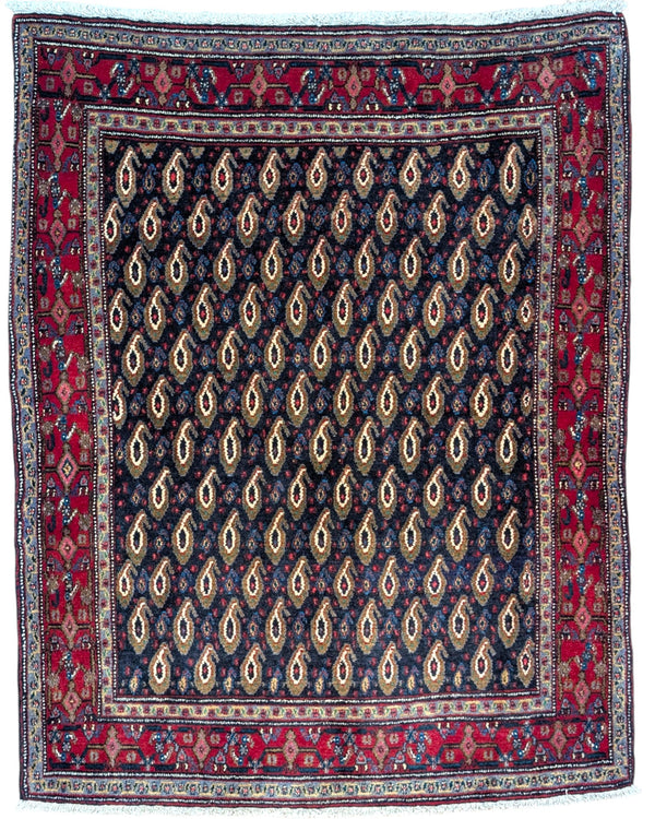 Tappeto persiano 158x126 cm blu con motivi geometrici in soggiorno elegante