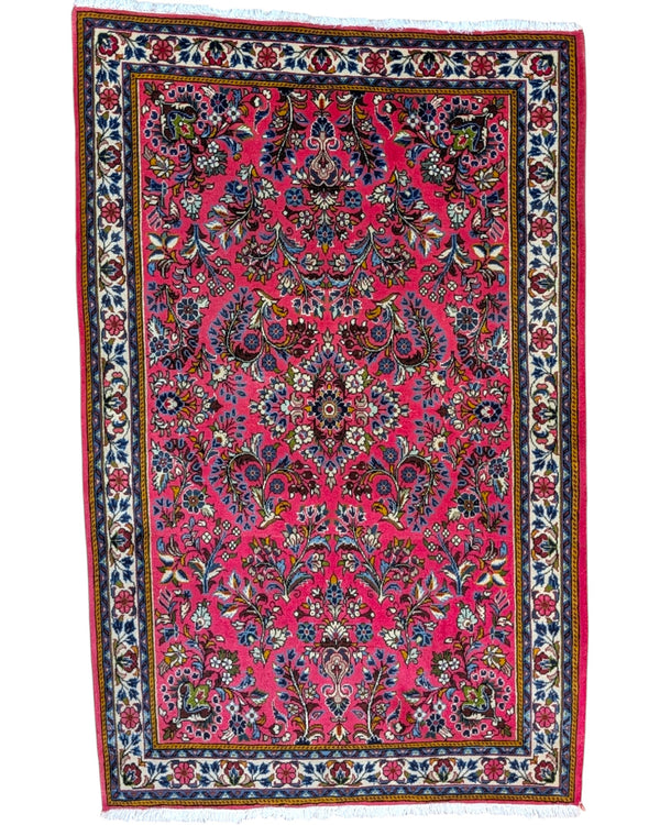 Tappeto persiano 167x108 cm rosso con motivi floreali in soggiorno elegante