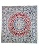 Tappeto Nain, annodato a mano, medaglione centrale con motivi floreali rossi, blu e beige. Provenienza Persia, certificato di autenticità incluso.