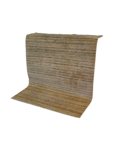 Tappeto moderno a righe verticali 173x127 cm, annodato a mano in Afghanistan, motivo sobrio in colori tenui e naturali, lana tinta vegetale, certificato incluso.