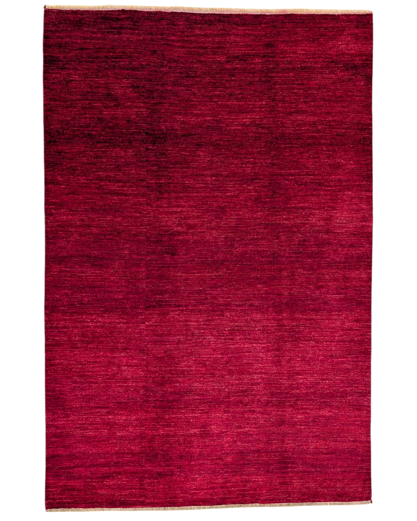 Tappeto moderno "Rosso Melograno Sfumato" 305x202 cm, annodato a mano, rosso melograno con sfumature, lana pregiata e cotone resistente, certificato di autenticità incluso