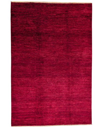 Tappeto moderno "Rosso Melograno Sfumato" 305x202 cm, annodato a mano, rosso melograno con sfumature, lana pregiata e cotone resistente, certificato di autenticità incluso