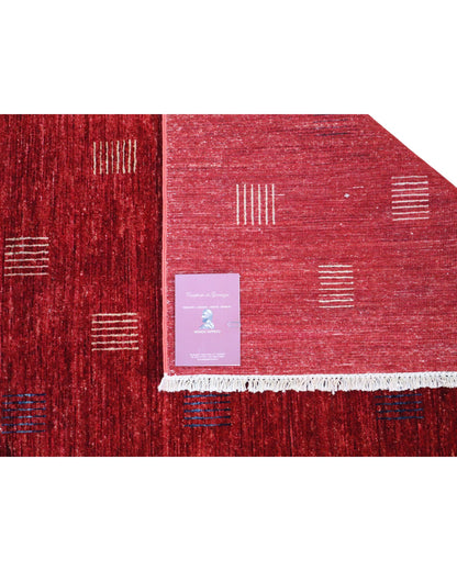 Tappeto moderno 292x205 cm Persia, fondo bordeaux con piccoli motivi geometrici tono su tono, annodato a mano.