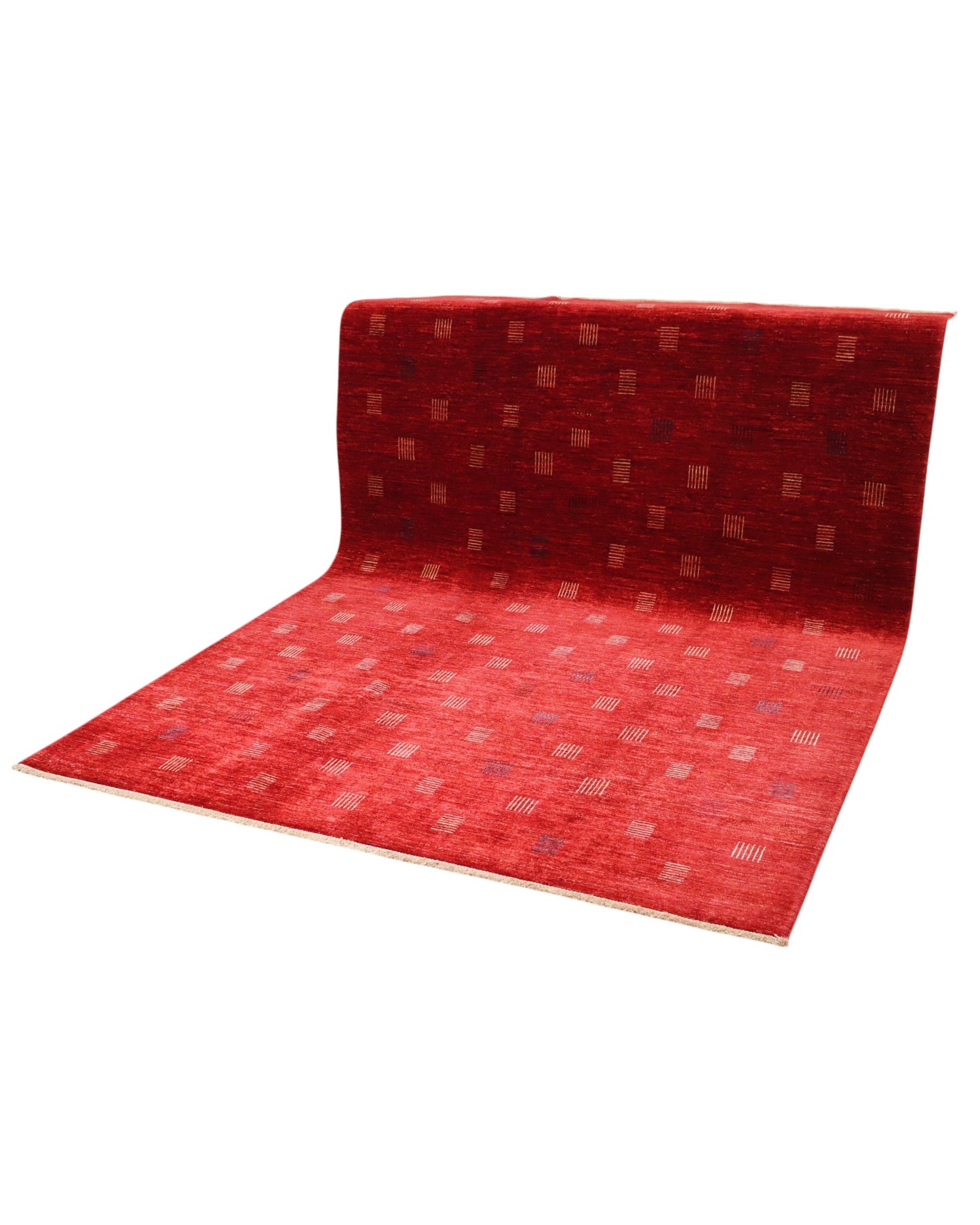 Tappeto moderno 292x205 cm Persia, fondo bordeaux con piccoli motivi geometrici tono su tono, annodato a mano.