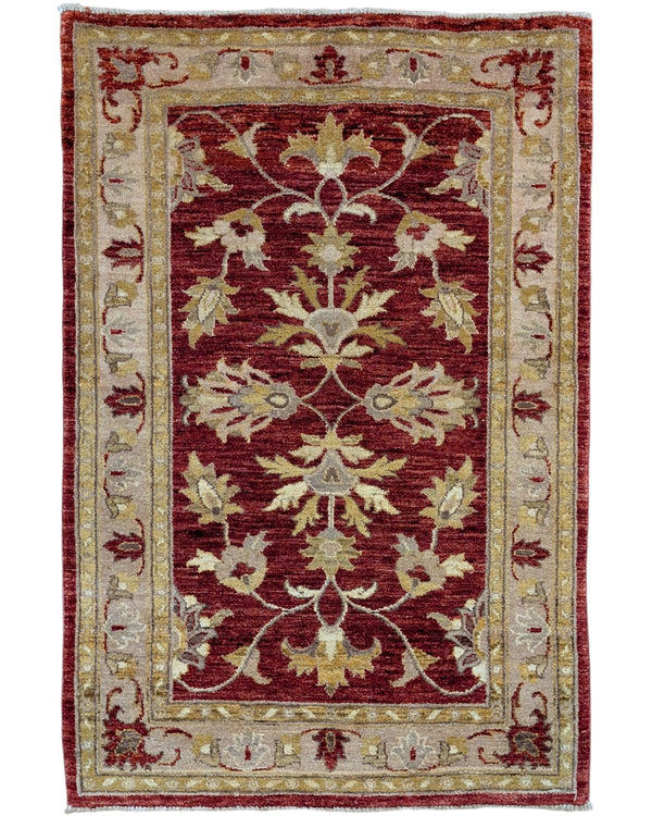 Elegante tappeto Farahan annodato a mano in Afghanistan con colori vegetali naturali. Dimensioni 142x96 cm, realizzato con cotone e lana.