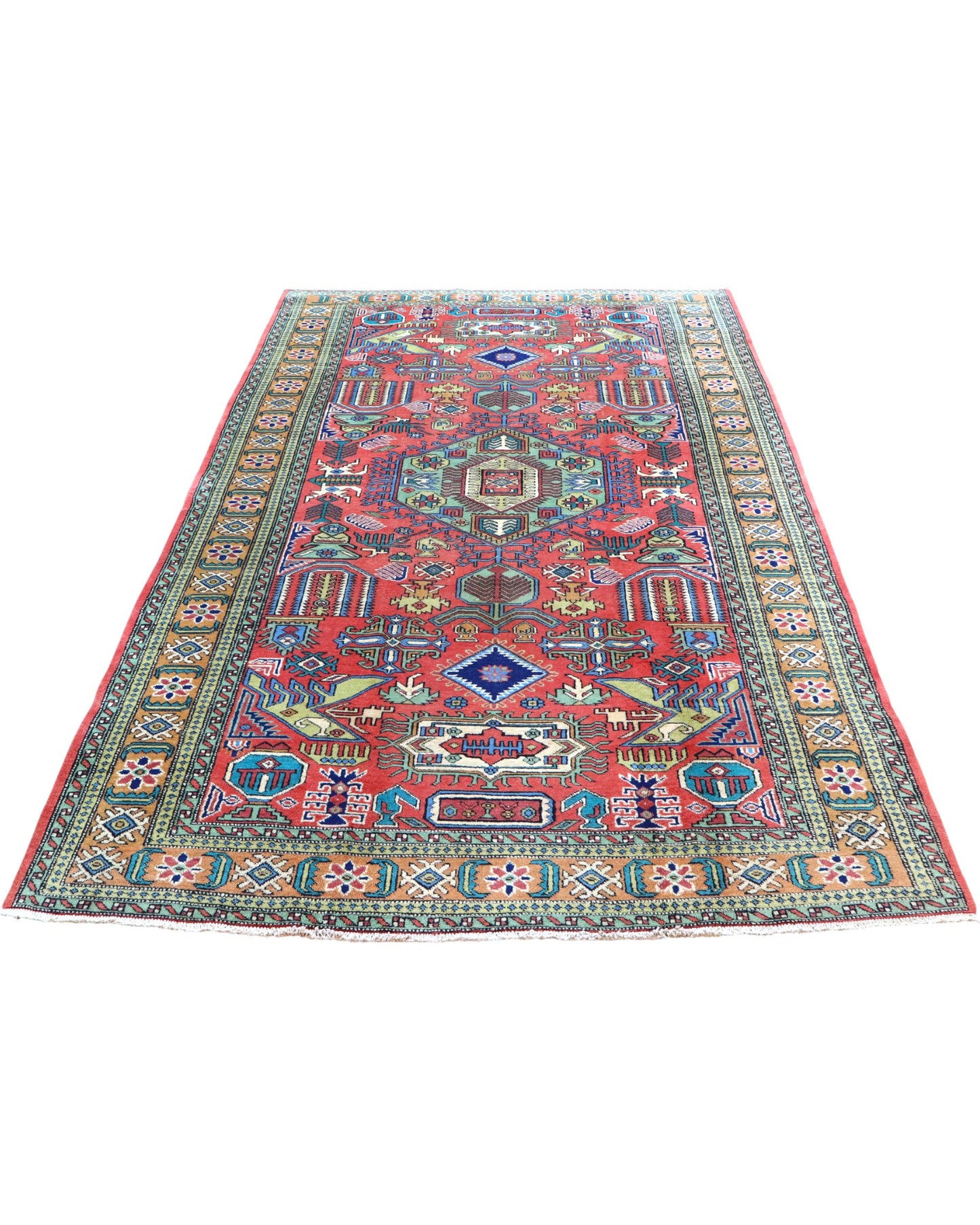 "Tappeto Ardebil persiano rosso e blu con motivi geometrici, 284x167 cm."