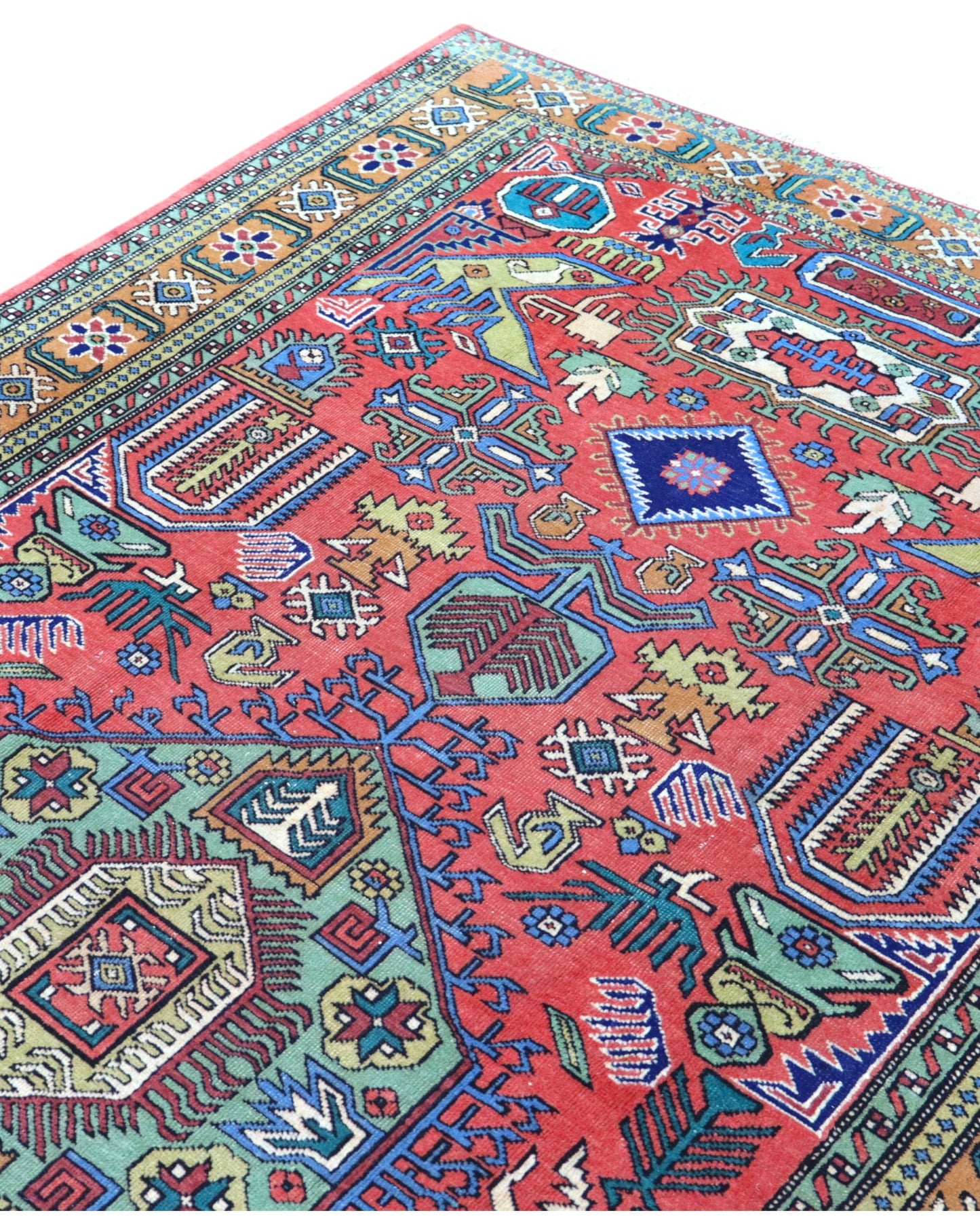 "Tappeto Ardebil persiano rosso e blu con motivi geometrici, 284x167 cm."