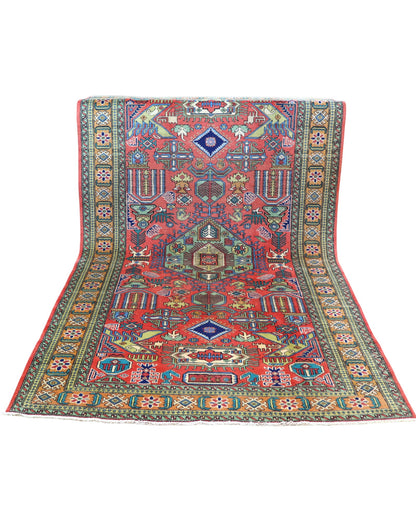 "Tappeto Ardebil persiano rosso e blu con motivi geometrici, 284x167 cm."