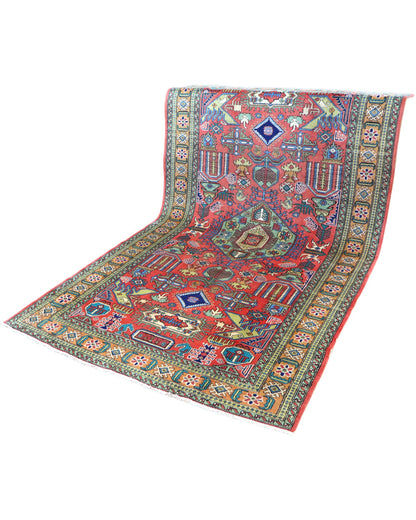 "Tappeto Ardebil persiano rosso e blu con motivi geometrici, 284x167 cm."