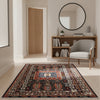 Tappeto Khorasan persiano annodato a mano 187x128 cm in lana con colori vegetali, medaglione centrale geometrico, blu notte mattone beige, autentico tappeto orientale con certificato.
